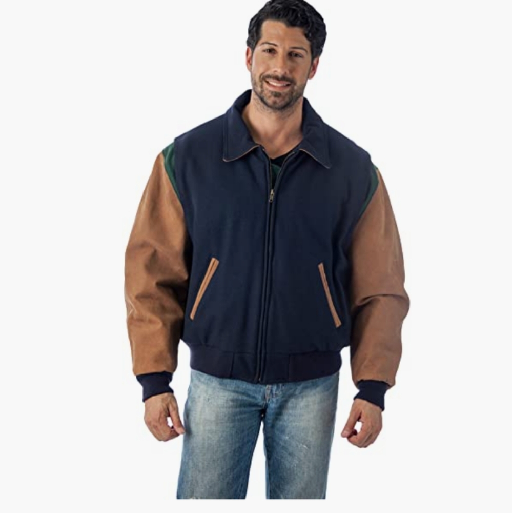 REED Men's Quality Leather Sportswear Varsity Jacket Made in USA - Navy Color